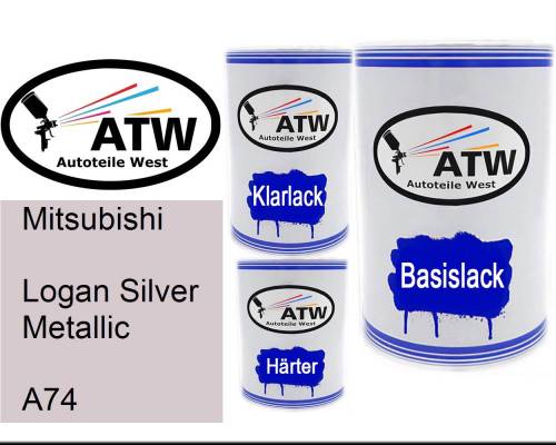 Mitsubishi, Logan Silver Metallic, A74: 500ml Lackdose + 500ml Klarlack + 250ml Härter - Set, von ATW Autoteile West.